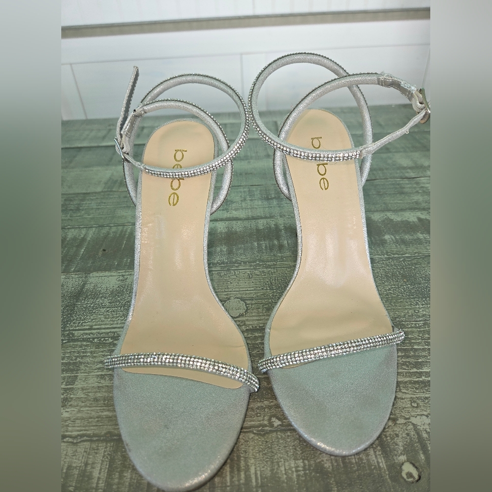 Bebe Silver Crystal Embellished Heels